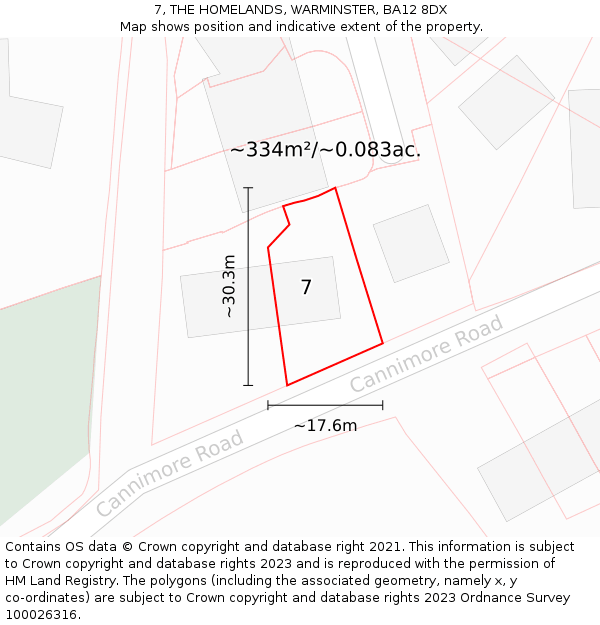 7, THE HOMELANDS, WARMINSTER, BA12 8DX: Plot and title map