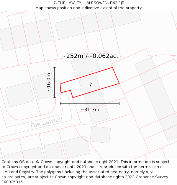 7, THE LAWLEY, HALESOWEN, B63 1JB: Plot and title map