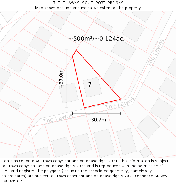 7, THE LAWNS, SOUTHPORT, PR9 9NS: Plot and title map