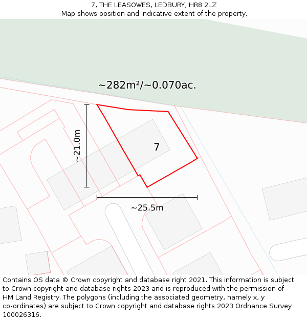 7, THE LEASOWES, LEDBURY, HR8 2LZ: Plot and title map