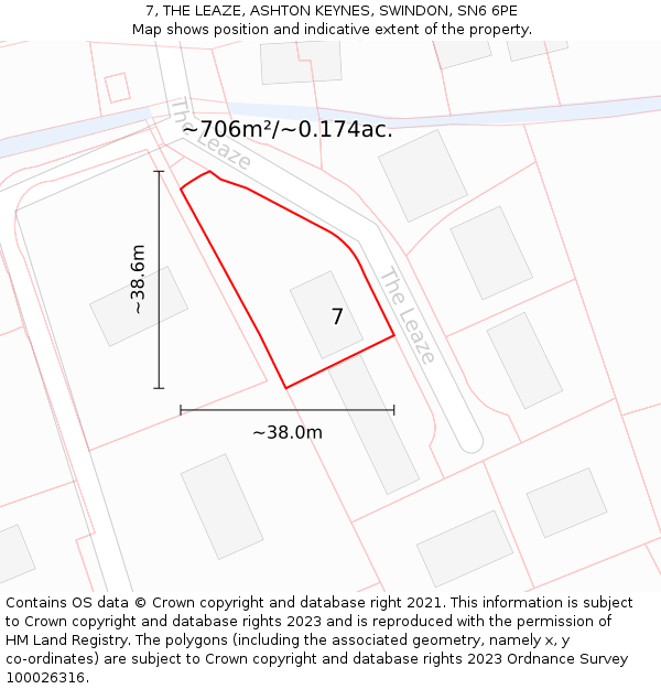 7, THE LEAZE, ASHTON KEYNES, SWINDON, SN6 6PE: Plot and title map