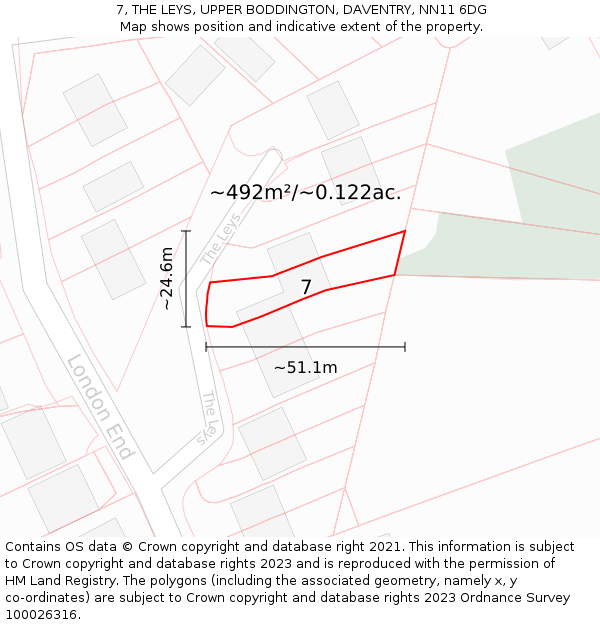 7, THE LEYS, UPPER BODDINGTON, DAVENTRY, NN11 6DG: Plot and title map