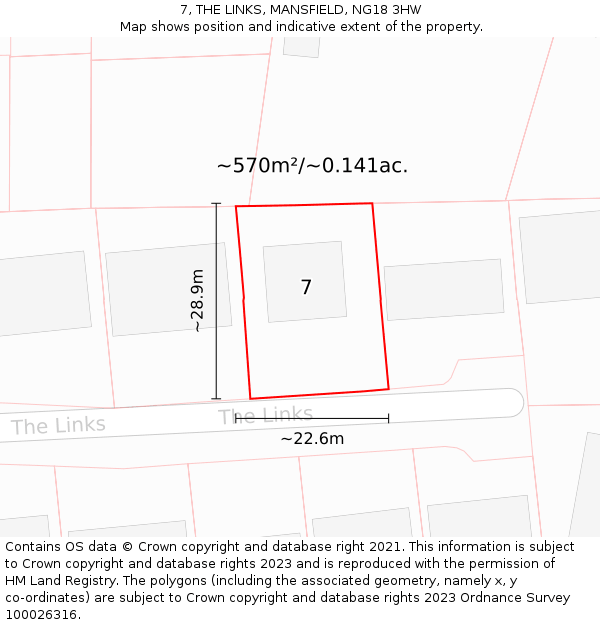 7, THE LINKS, MANSFIELD, NG18 3HW: Plot and title map