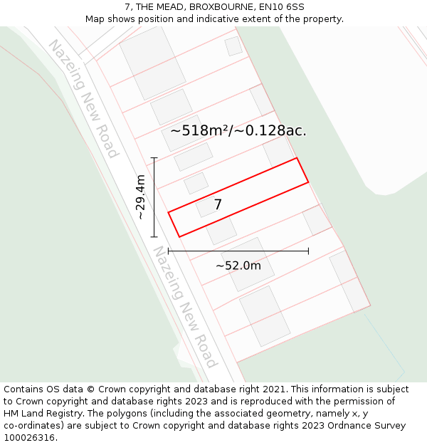 7, THE MEAD, BROXBOURNE, EN10 6SS: Plot and title map