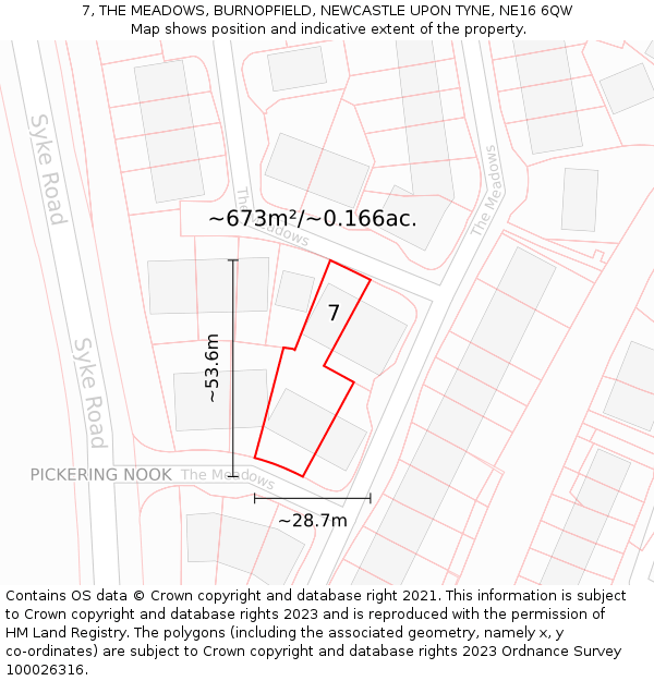 7, THE MEADOWS, BURNOPFIELD, NEWCASTLE UPON TYNE, NE16 6QW: Plot and title map