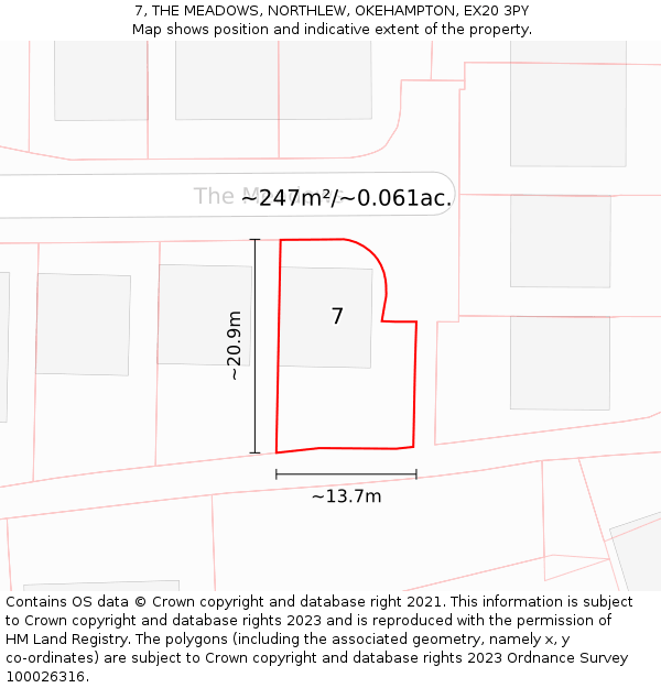 7, THE MEADOWS, NORTHLEW, OKEHAMPTON, EX20 3PY: Plot and title map