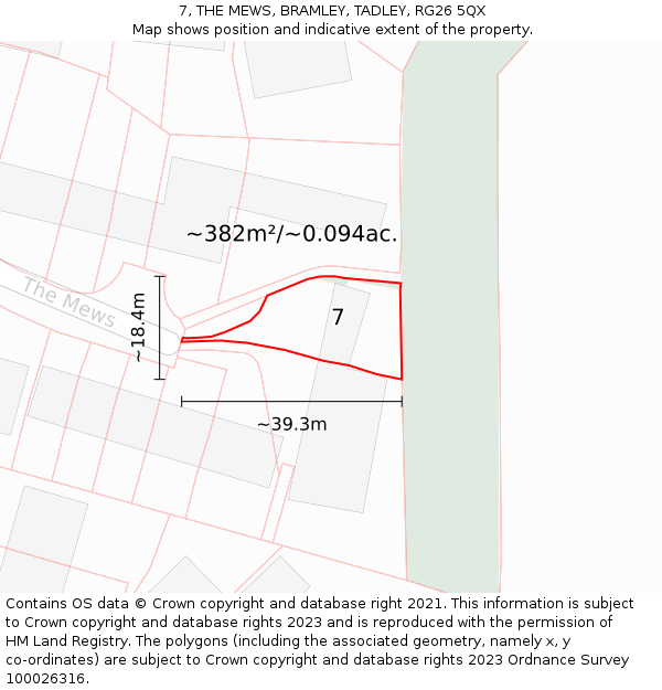 7, THE MEWS, BRAMLEY, TADLEY, RG26 5QX: Plot and title map