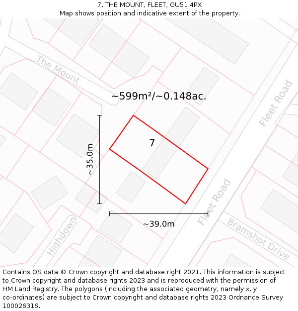 7, THE MOUNT, FLEET, GU51 4PX: Plot and title map