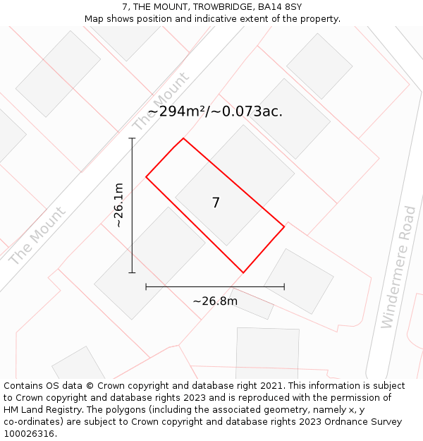 7, THE MOUNT, TROWBRIDGE, BA14 8SY: Plot and title map