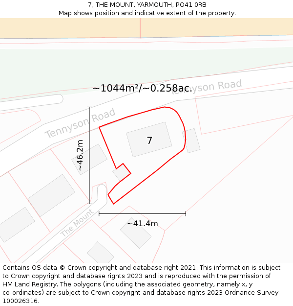 7, THE MOUNT, YARMOUTH, PO41 0RB: Plot and title map