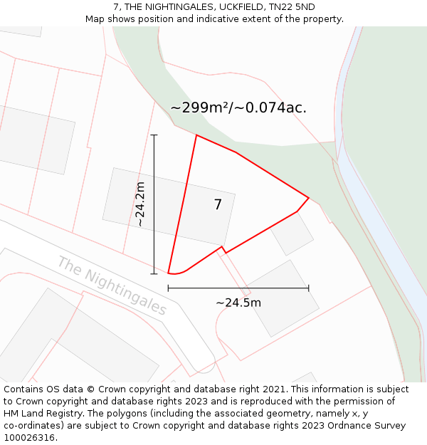 7, THE NIGHTINGALES, UCKFIELD, TN22 5ND: Plot and title map