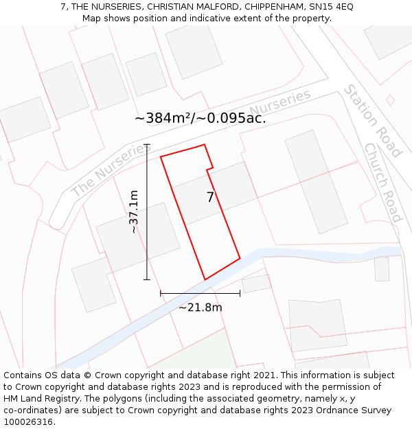 7, THE NURSERIES, CHRISTIAN MALFORD, CHIPPENHAM, SN15 4EQ: Plot and title map