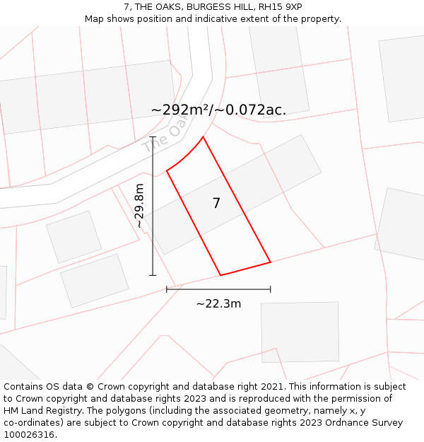 7, THE OAKS, BURGESS HILL, RH15 9XP: Plot and title map