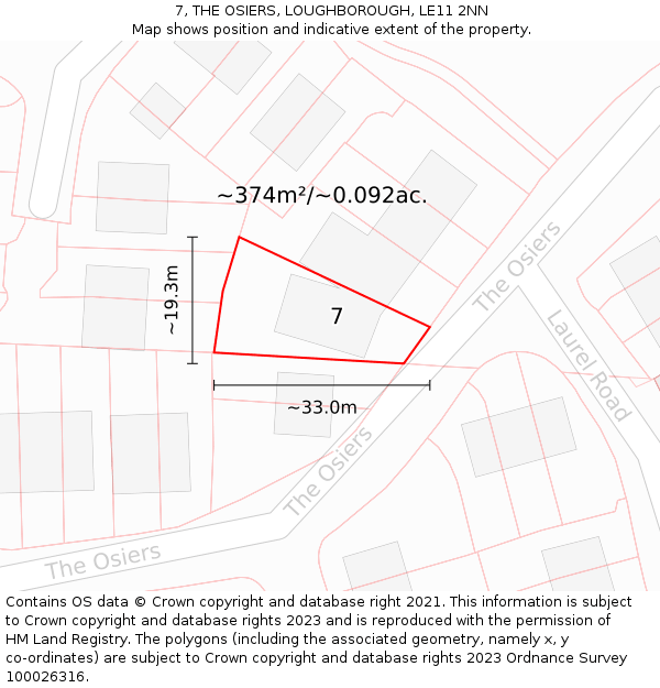7, THE OSIERS, LOUGHBOROUGH, LE11 2NN: Plot and title map