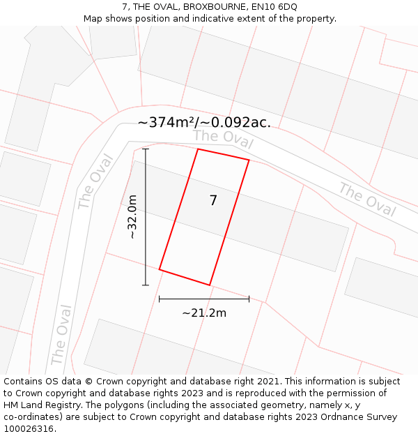 7, THE OVAL, BROXBOURNE, EN10 6DQ: Plot and title map