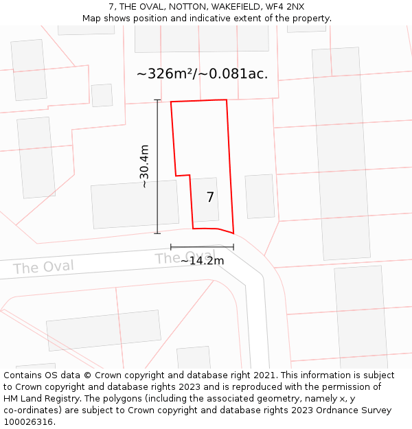 7, THE OVAL, NOTTON, WAKEFIELD, WF4 2NX: Plot and title map