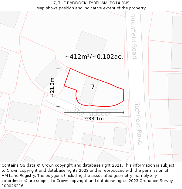 7, THE PADDOCK, FAREHAM, PO14 3NS: Plot and title map