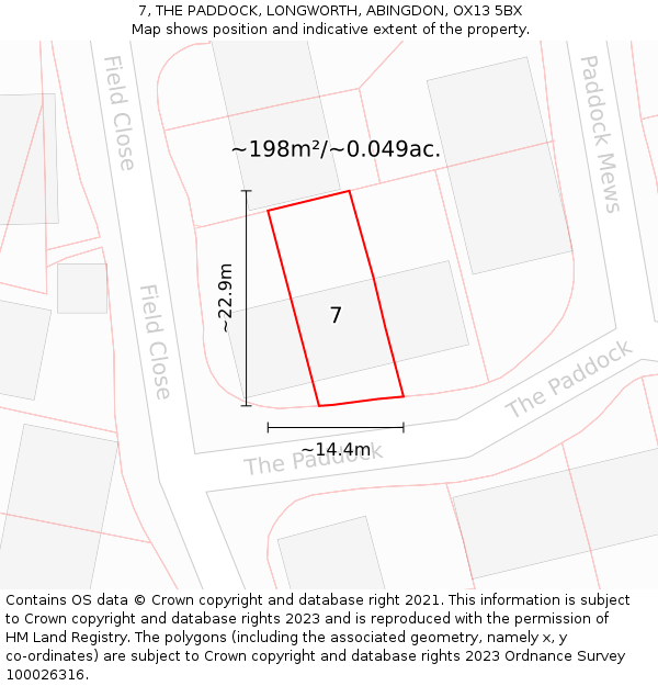 7, THE PADDOCK, LONGWORTH, ABINGDON, OX13 5BX: Plot and title map