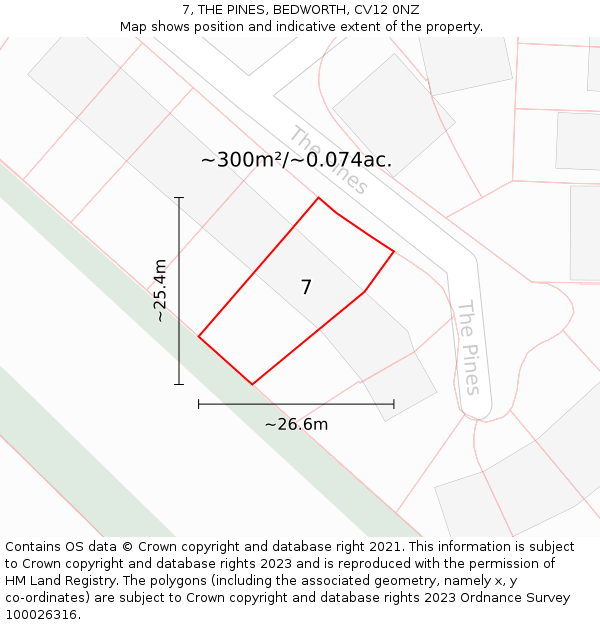 7, THE PINES, BEDWORTH, CV12 0NZ: Plot and title map