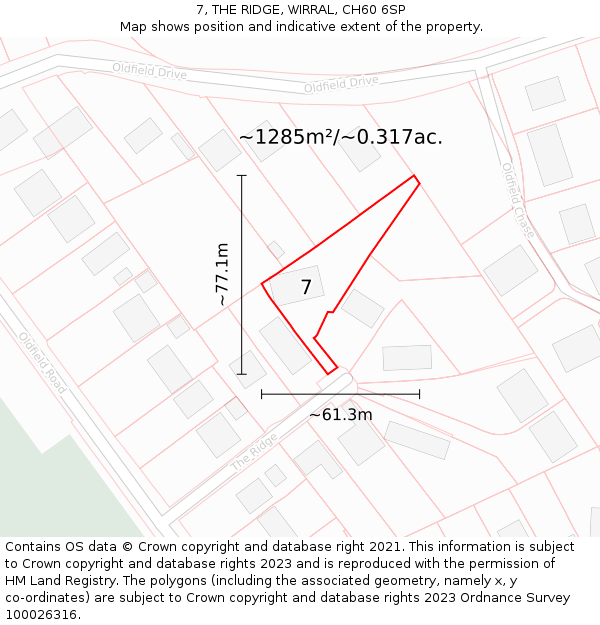 7, THE RIDGE, WIRRAL, CH60 6SP: Plot and title map