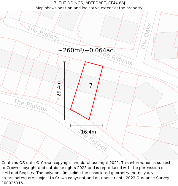 7, THE RIDINGS, ABERDARE, CF44 8AJ: Plot and title map