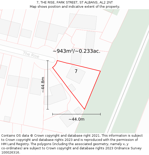 7, THE RISE, PARK STREET, ST ALBANS, AL2 2NT: Plot and title map