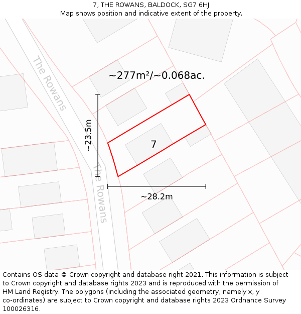 7, THE ROWANS, BALDOCK, SG7 6HJ: Plot and title map