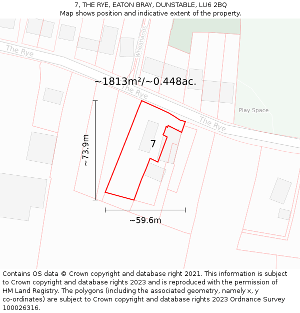 7, THE RYE, EATON BRAY, DUNSTABLE, LU6 2BQ: Plot and title map