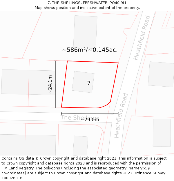 7, THE SHEILINGS, FRESHWATER, PO40 9LL: Plot and title map