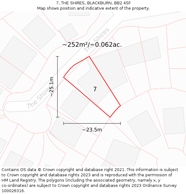 7, THE SHIRES, BLACKBURN, BB2 4SF: Plot and title map