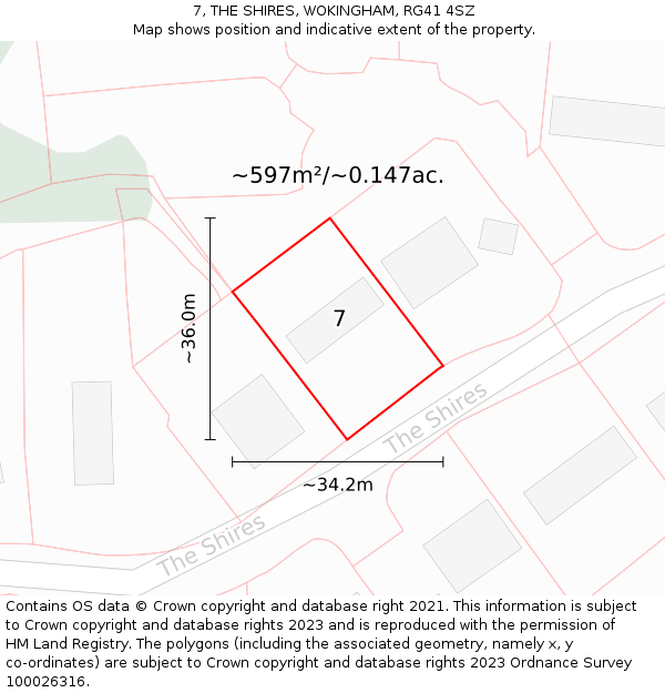 7, THE SHIRES, WOKINGHAM, RG41 4SZ: Plot and title map