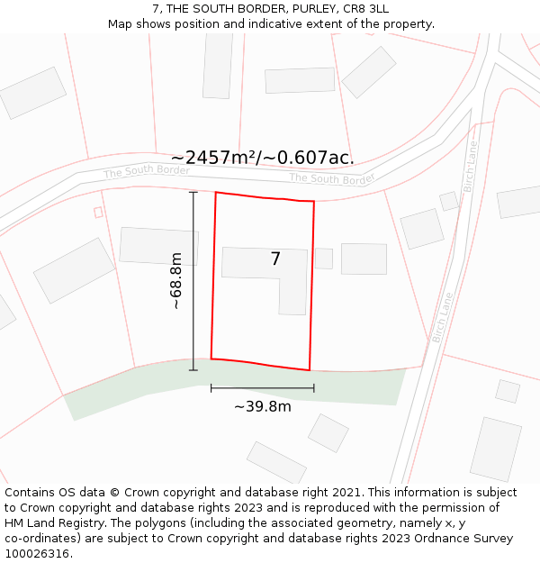 7, THE SOUTH BORDER, PURLEY, CR8 3LL: Plot and title map