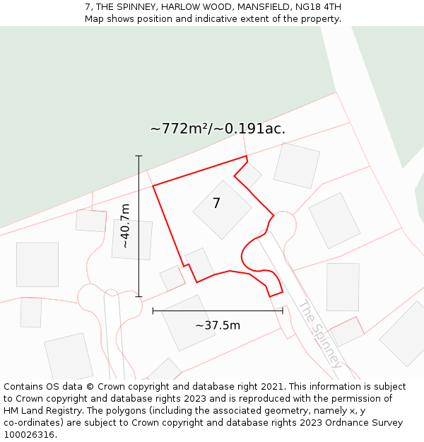 7, THE SPINNEY, HARLOW WOOD, MANSFIELD, NG18 4TH: Plot and title map