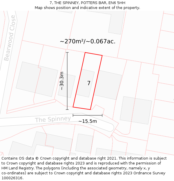 7, THE SPINNEY, POTTERS BAR, EN6 5HH: Plot and title map