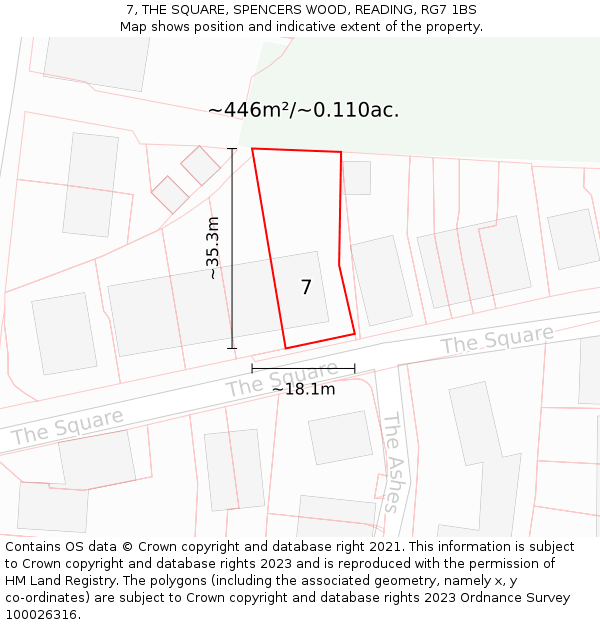 7, THE SQUARE, SPENCERS WOOD, READING, RG7 1BS: Plot and title map