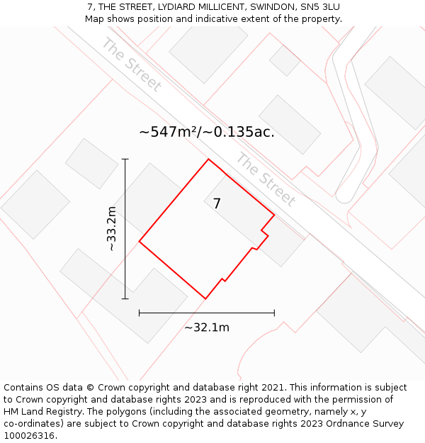 7, THE STREET, LYDIARD MILLICENT, SWINDON, SN5 3LU: Plot and title map