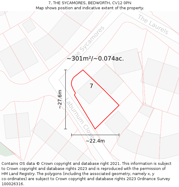 7, THE SYCAMORES, BEDWORTH, CV12 0PN: Plot and title map