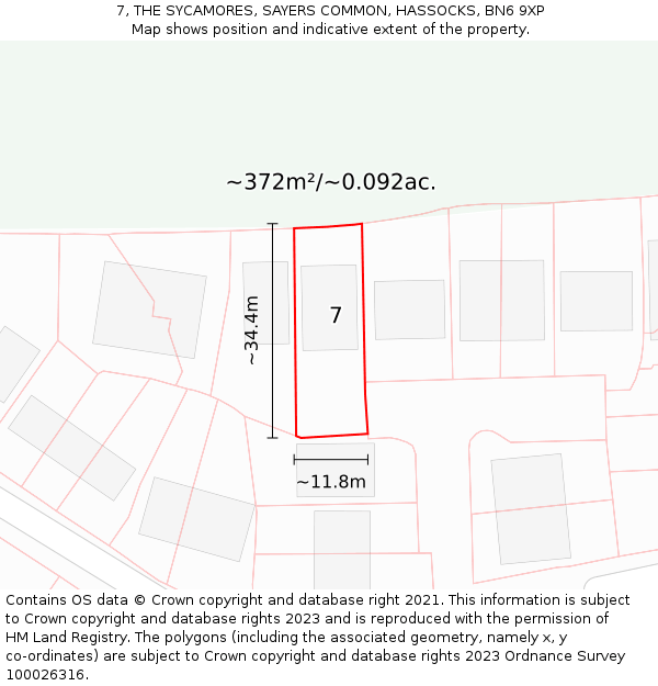 7, THE SYCAMORES, SAYERS COMMON, HASSOCKS, BN6 9XP: Plot and title map