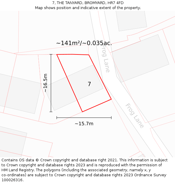 7, THE TANYARD, BROMYARD, HR7 4FD: Plot and title map