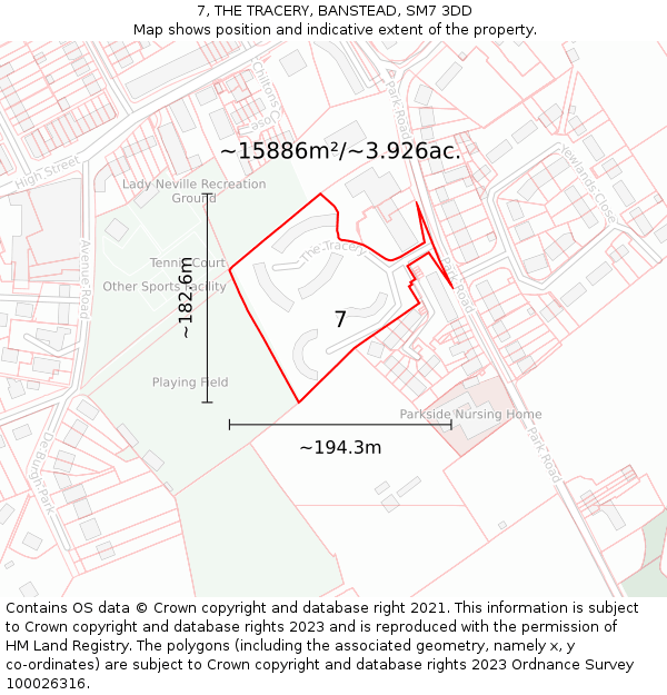 7, THE TRACERY, BANSTEAD, SM7 3DD: Plot and title map