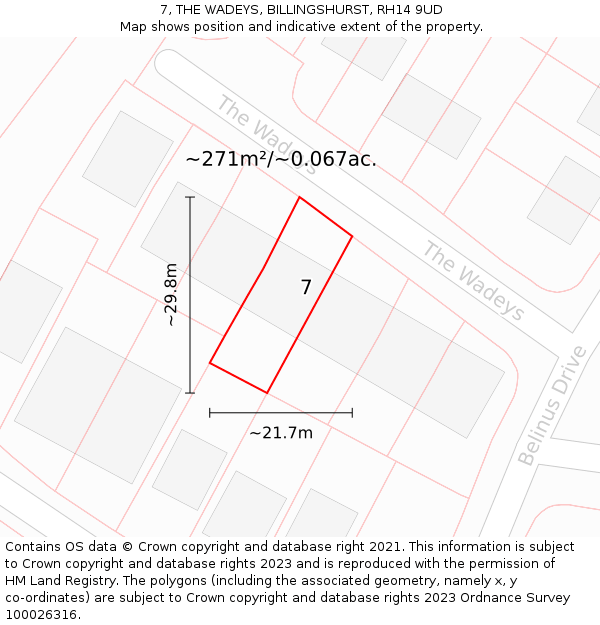 7, THE WADEYS, BILLINGSHURST, RH14 9UD: Plot and title map