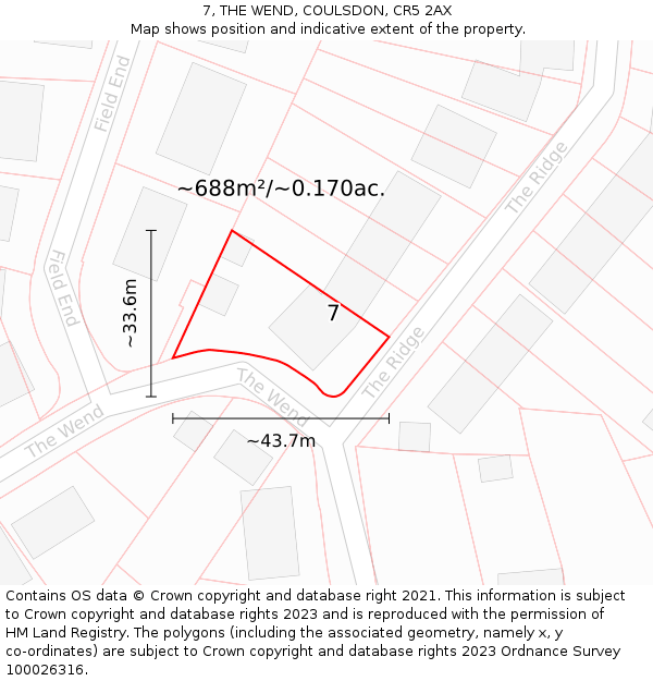 7, THE WEND, COULSDON, CR5 2AX: Plot and title map