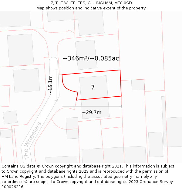 7, THE WHEELERS, GILLINGHAM, ME8 0SD: Plot and title map