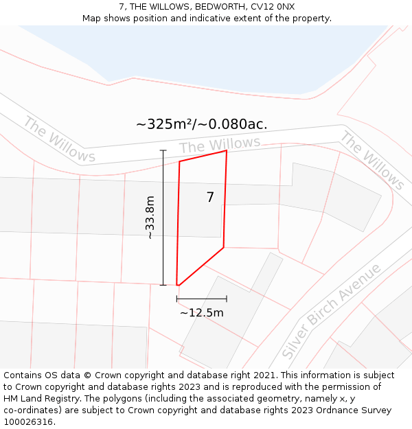 7, THE WILLOWS, BEDWORTH, CV12 0NX: Plot and title map