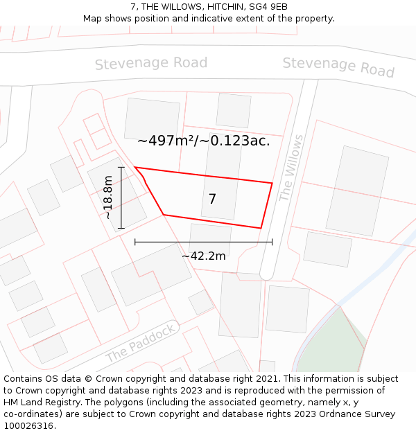 7, THE WILLOWS, HITCHIN, SG4 9EB: Plot and title map