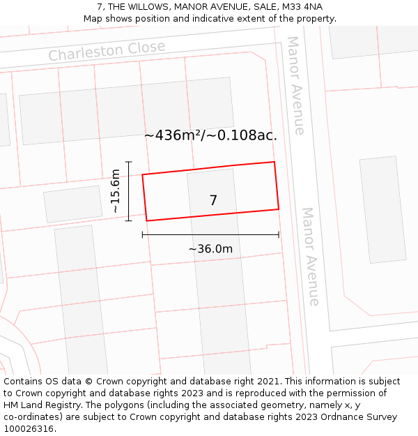 7, THE WILLOWS, MANOR AVENUE, SALE, M33 4NA: Plot and title map