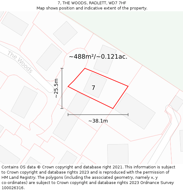 7, THE WOODS, RADLETT, WD7 7HF: Plot and title map