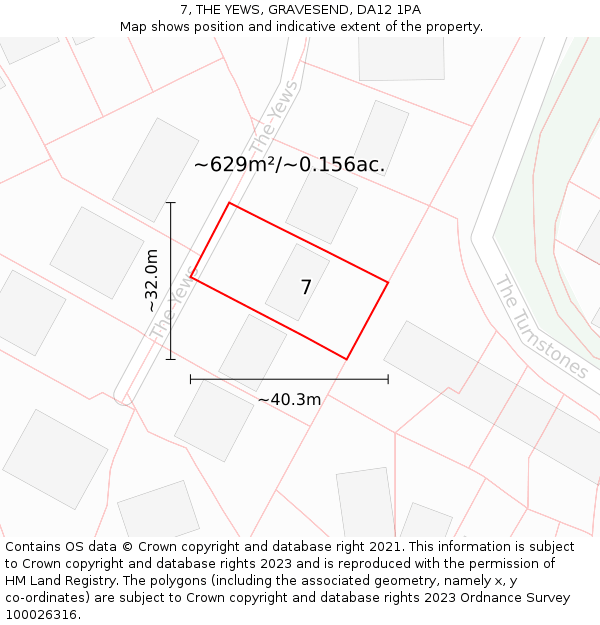 7, THE YEWS, GRAVESEND, DA12 1PA: Plot and title map