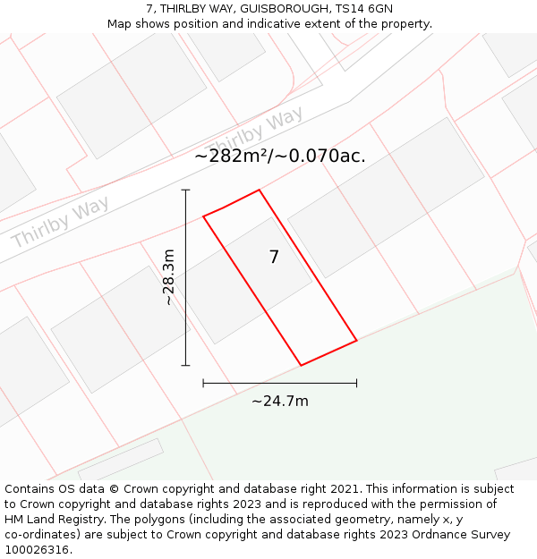 7, THIRLBY WAY, GUISBOROUGH, TS14 6GN: Plot and title map