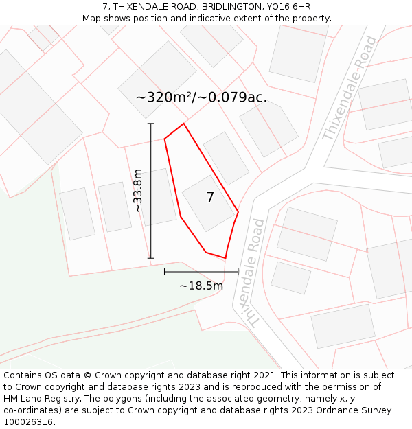 7, THIXENDALE ROAD, BRIDLINGTON, YO16 6HR: Plot and title map